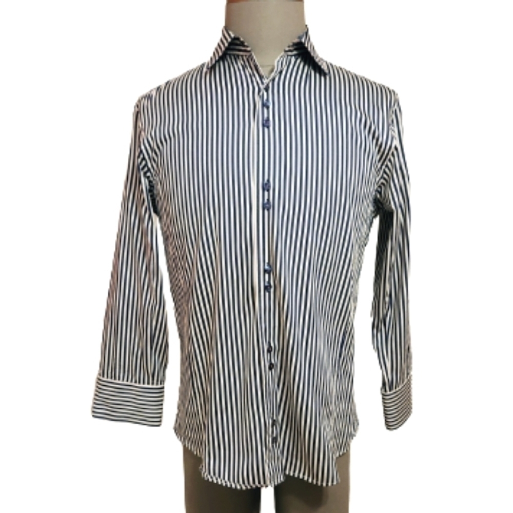 International Laundry Stripe Button Front Shirt Blue White Medium
